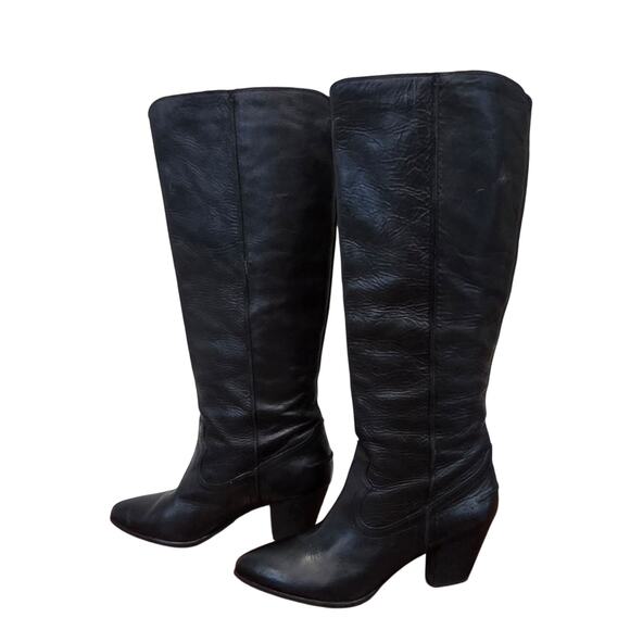 Frye Black Leather Western Knee-High Boots Size 10M Pointed Toe - Picture 14 of 17